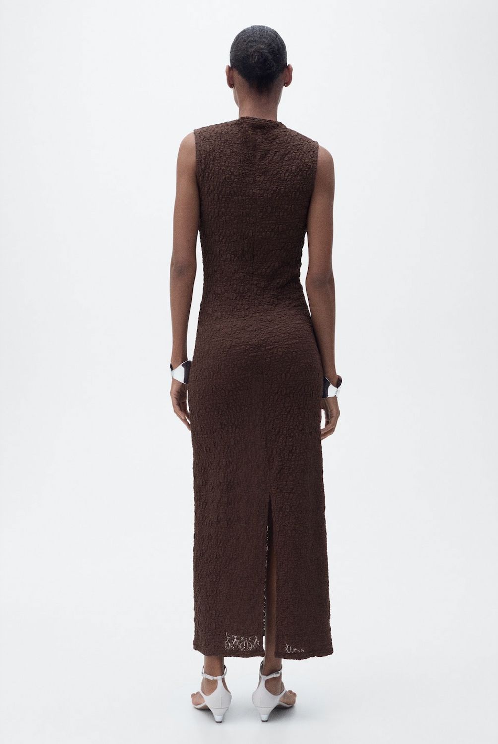 MANGO - Vestido Textura Cuello Perkins Mujer Mango