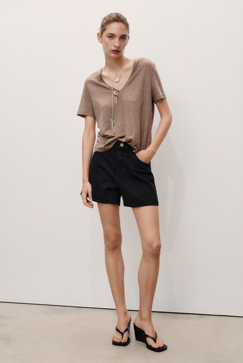 MANGO - Shorts Denim Rectos Tiro Alto Mujer Mango