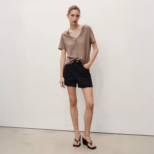 MANGO - Shorts Denim Rectos Tiro Alto Mujer