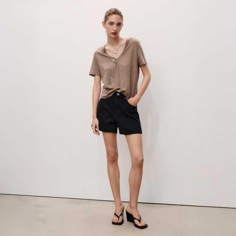 MANGO - Shorts Denim Rectos Tiro Alto Mujer Mango