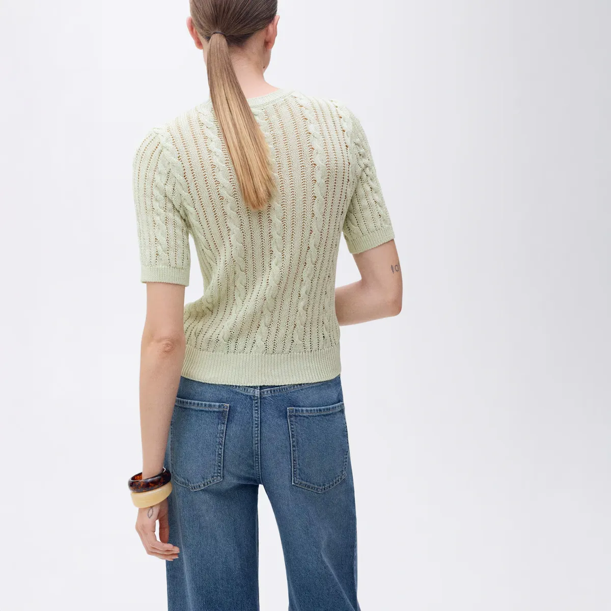 MANGO - Sweater Punto Trenzado Manga Corta Mujer Mango