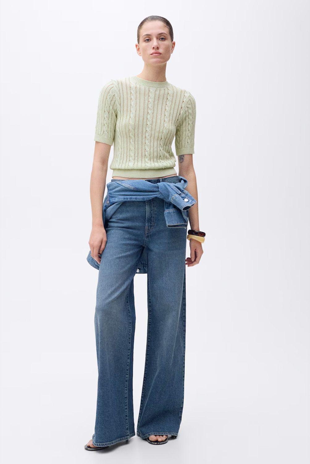 MANGO - Sweater Punto Trenzado Manga Corta Mujer Mango