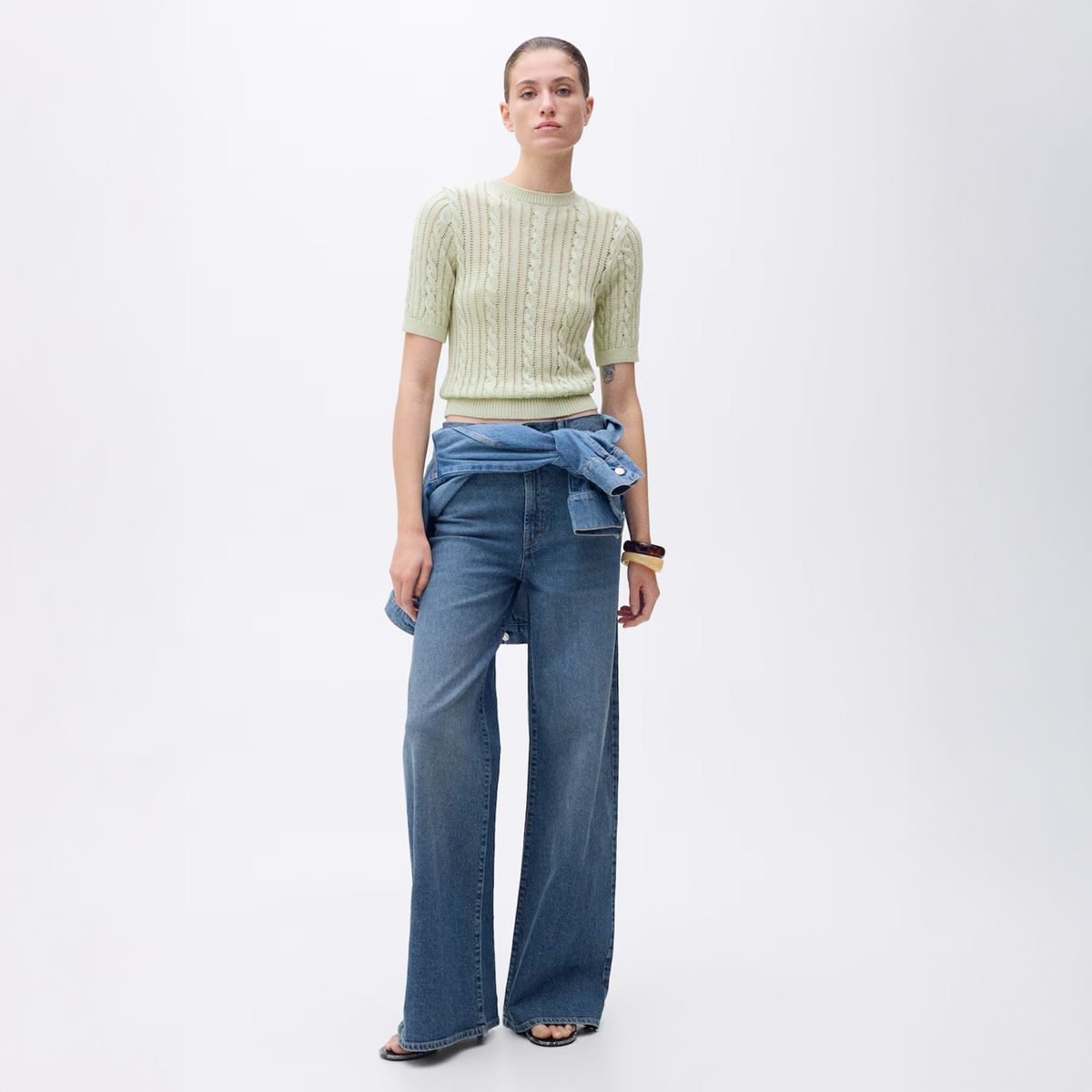 MANGO - Sweater Punto Trenzado Manga Corta Mujer Mango