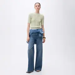 MANGO - Sweater Punto Trenzado Manga Corta Mujer