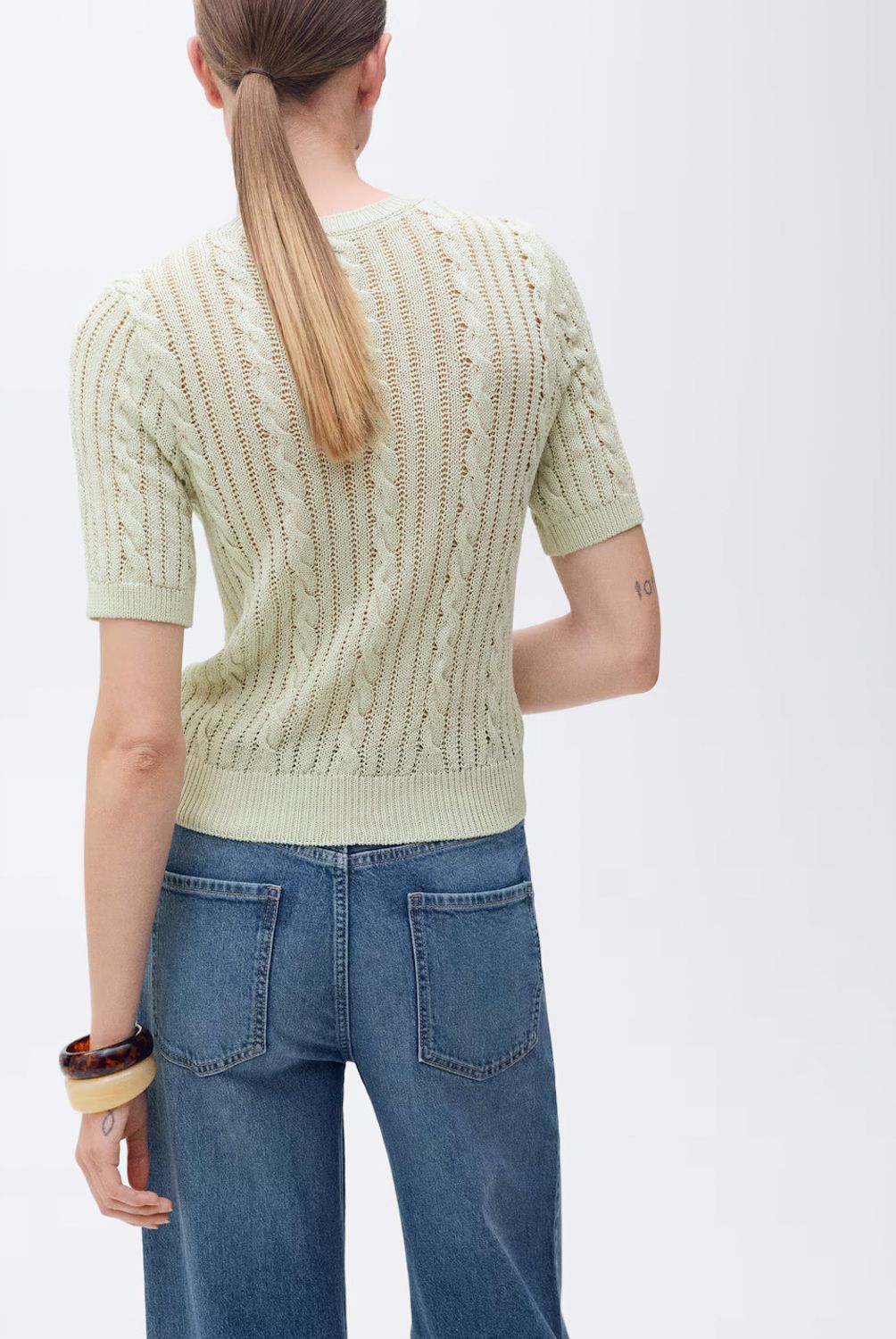 MANGO - Sweater Punto Trenzado Manga Corta Mujer Mango