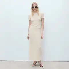 MANGO - Polera Mezcla Algodón Textura Mujer