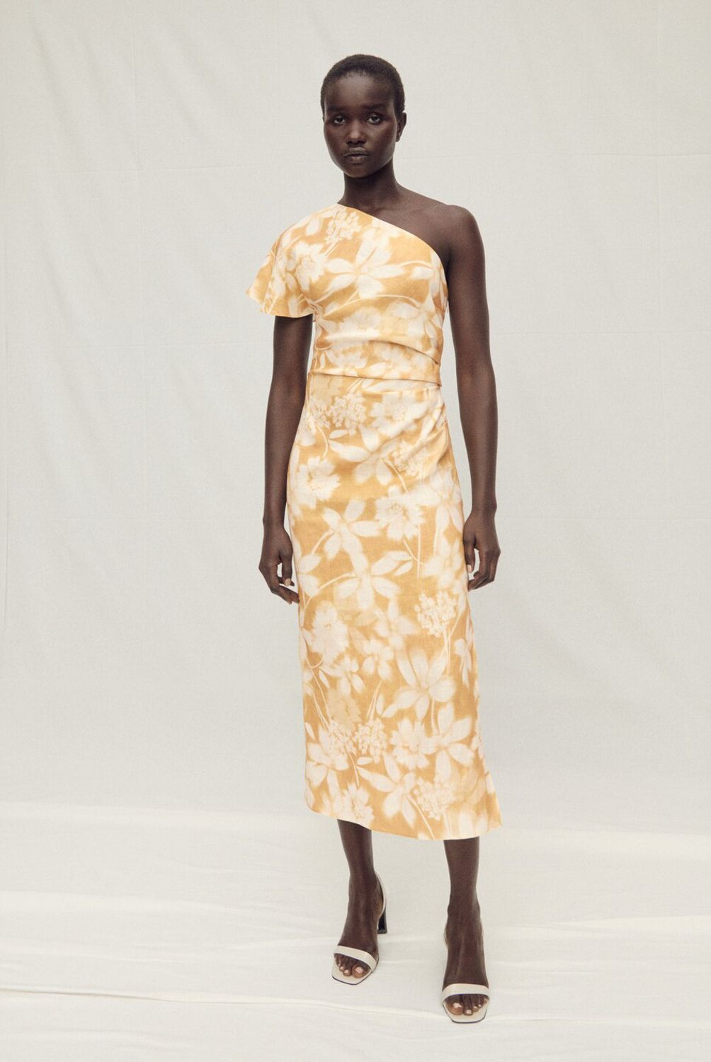 MANGO - Vestido Lino Asimétrico Floral Mujer Mango
