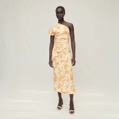 MANGO - Vestido Lino Asimétrico Floral Mujer