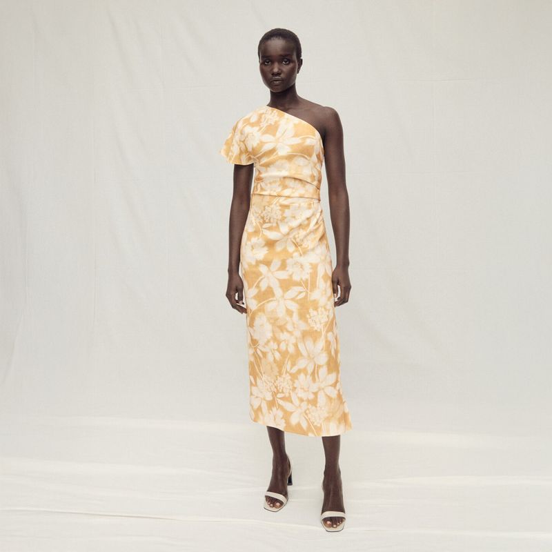 MANGO - Vestido Lino Asimétrico Floral Mujer Mango