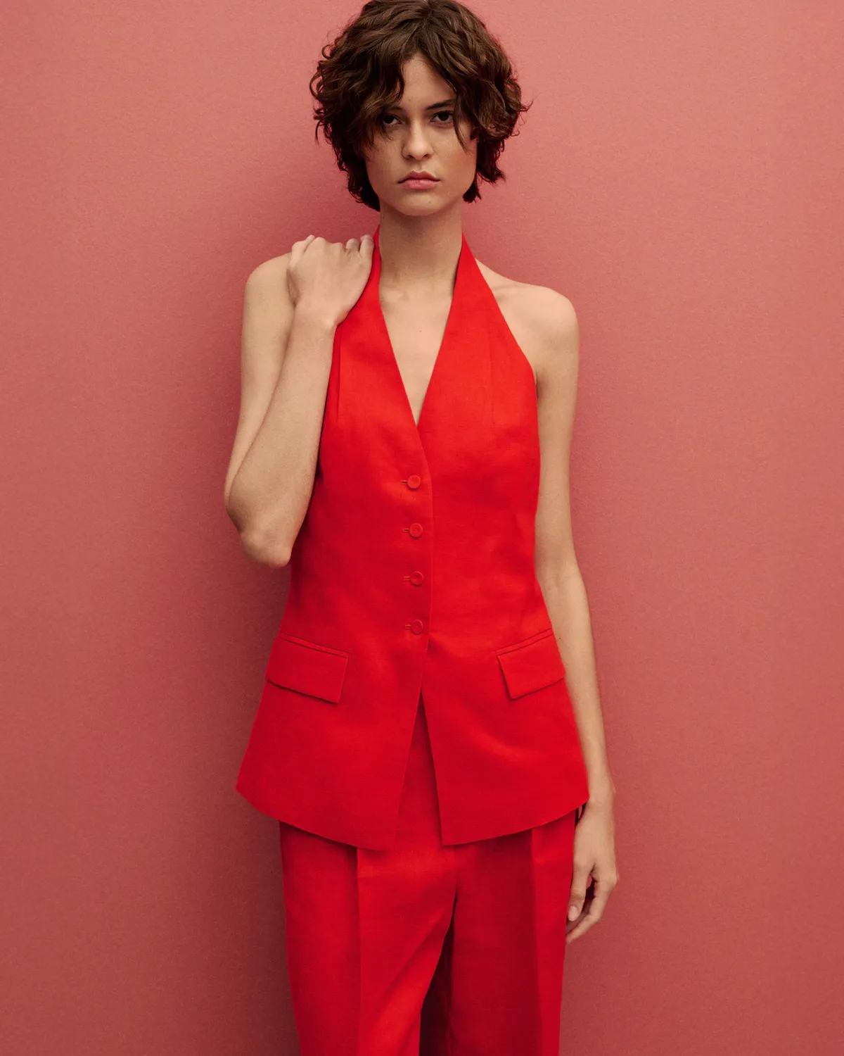 MANGO Chaleco Traje Halter Lino Mujer Mango