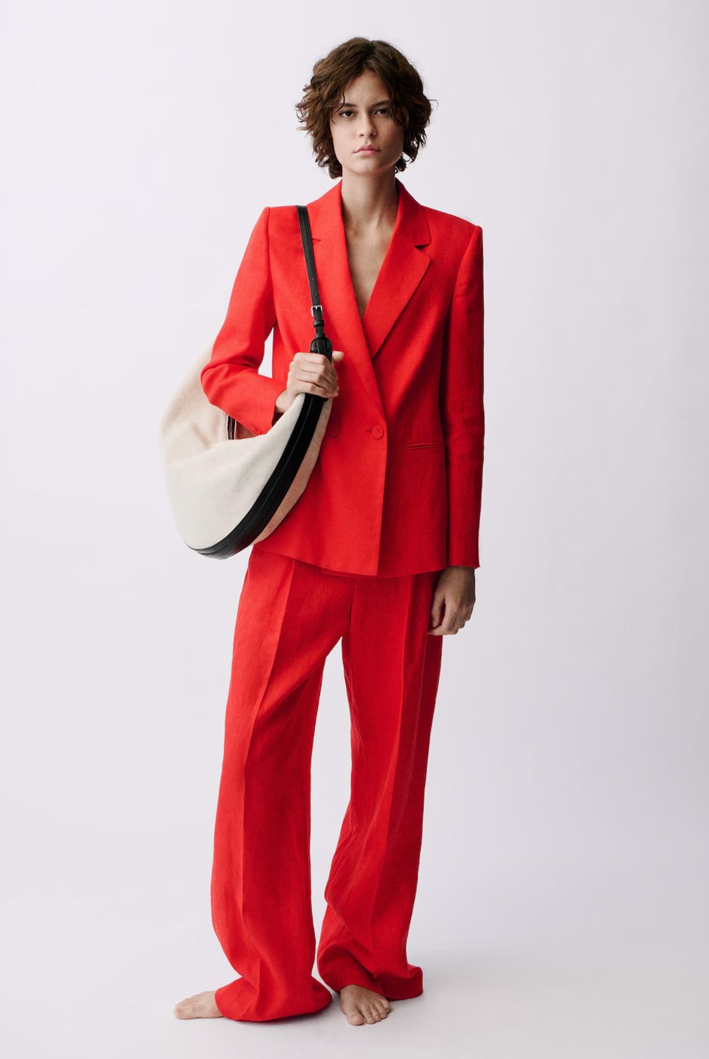 MANGO - Blazer Traje Lino Doble Botonadura Mujer Mango