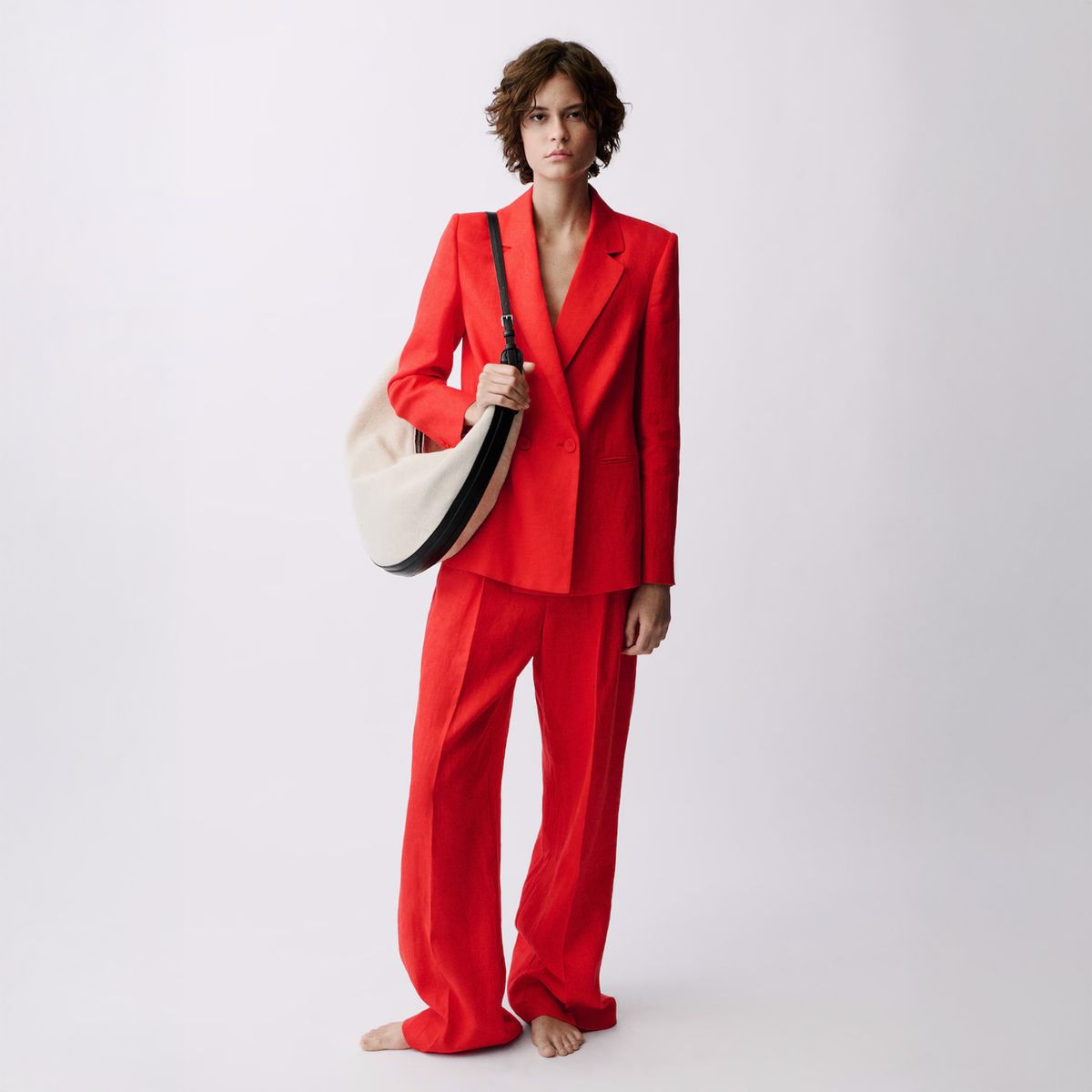 MANGO - Blazer Traje Lino Doble Botonadura Mujer Mango