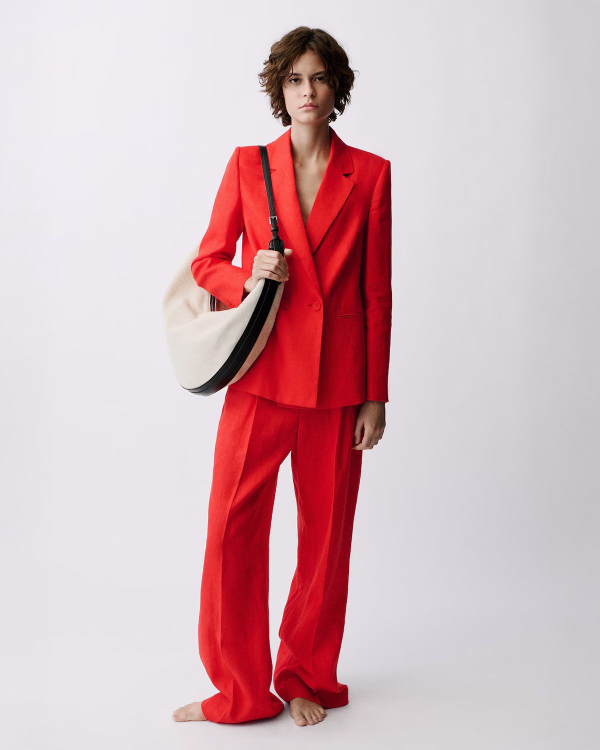 MANGO Blazer Traje Lino Doble Botonadura Mujer Mango