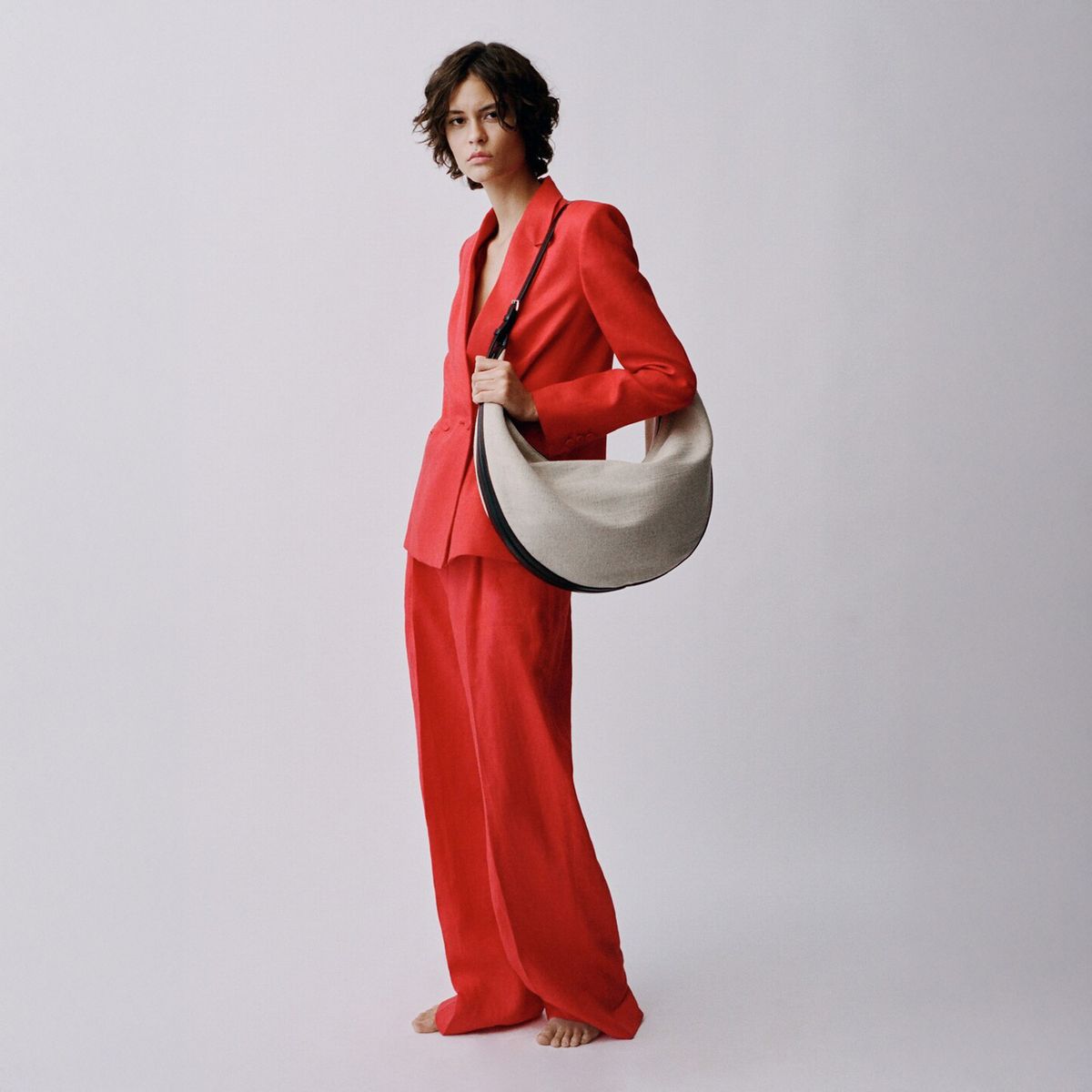 MANGO - Blazer Traje Lino Doble Botonadura Mujer Mango