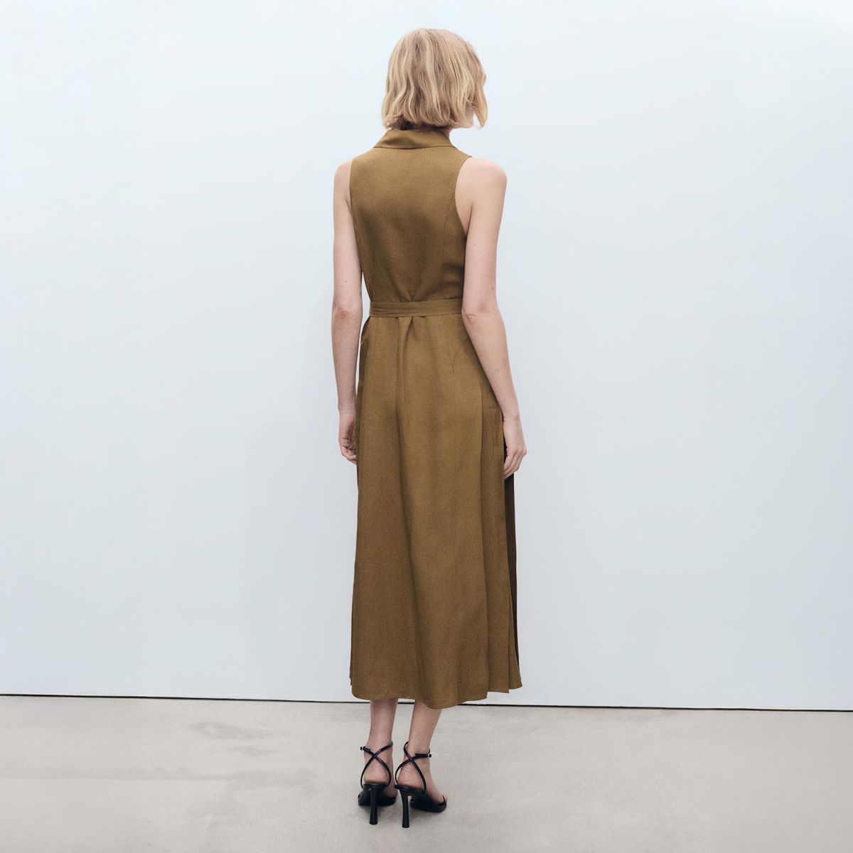 MANGO - Vestido Lino Camisero Cinturón Mujer Mango