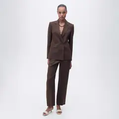 MANGO - Pantalón Traje Recto Lino Mujer