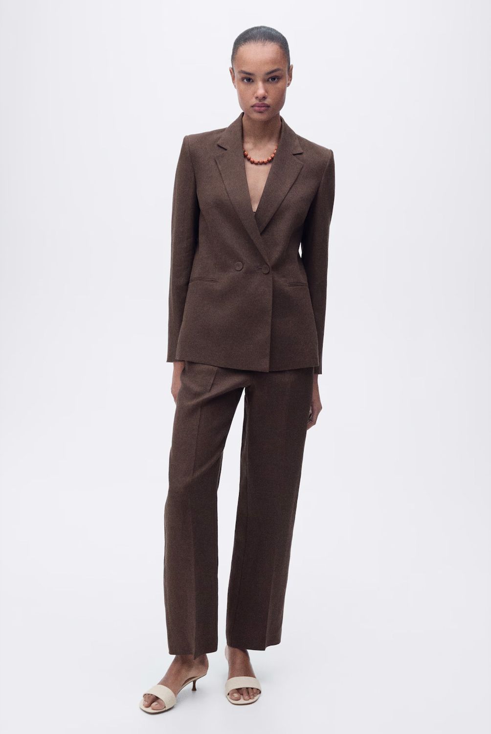 MANGO - Pantalón Traje Recto Lino Mujer Mango