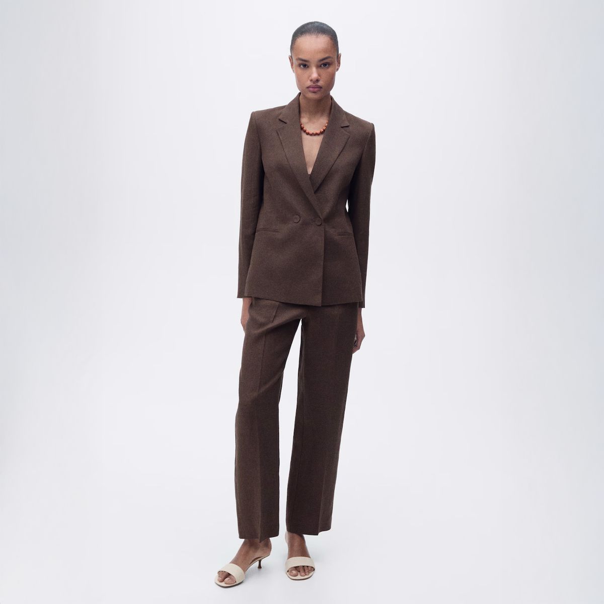 MANGO - Pantalón Traje Recto Lino Mujer Mango