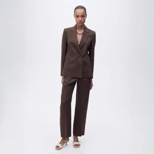 MANGO - Pantalón Traje Recto Lino Mujer