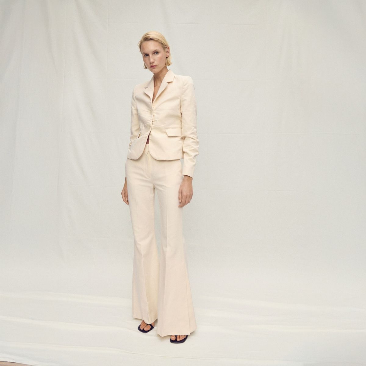 MANGO - Pantalón Traje Wideleg Algodón Mujer Mango