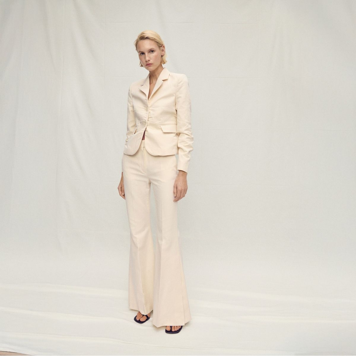 MANGO - Pantalón Traje Wideleg Algodón Mujer Mango