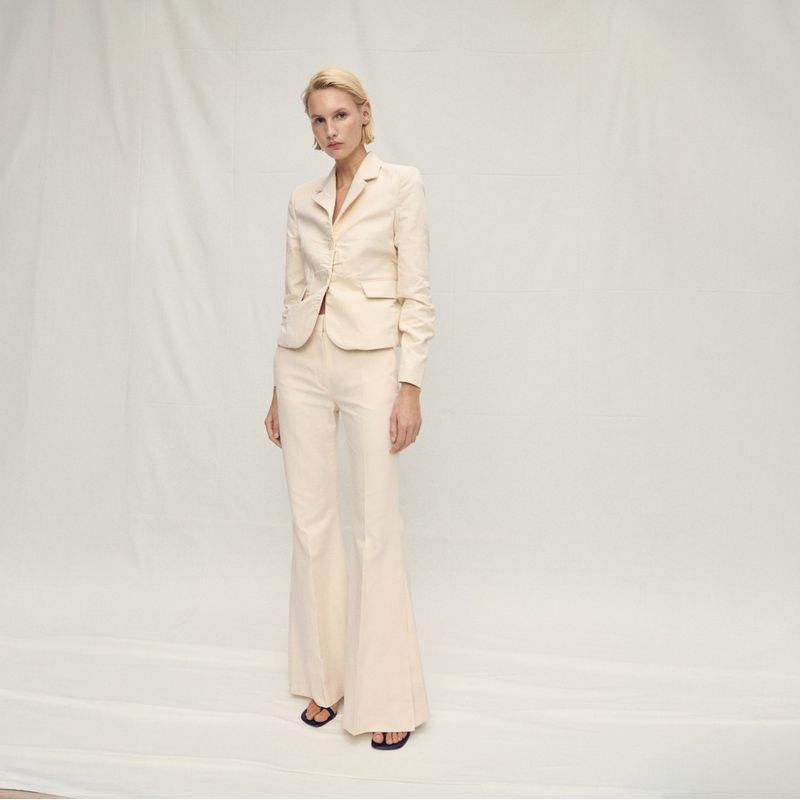 MANGO - Pantalón Traje Wideleg Algodón Mujer Mango