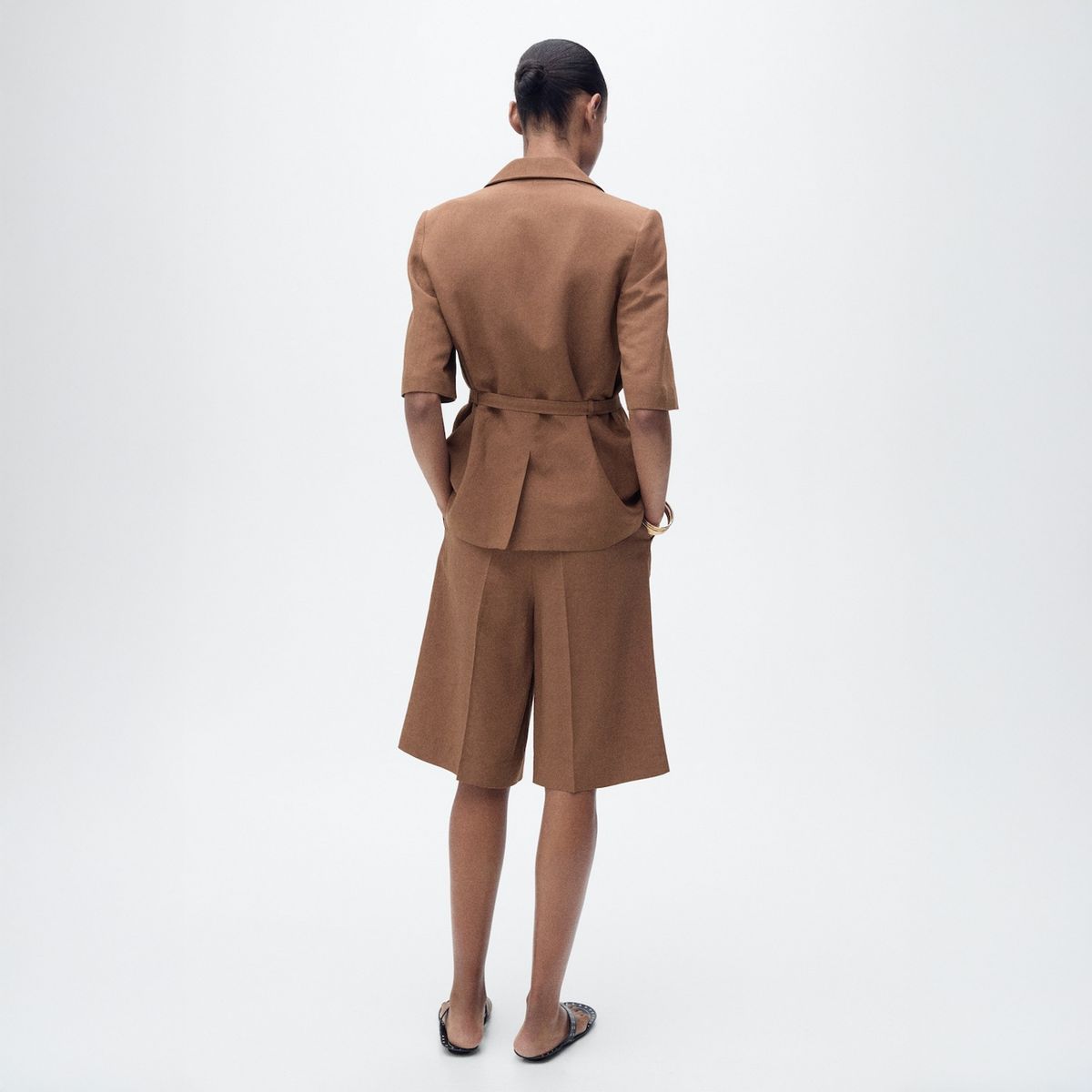 MANGO - Bermuda Traje Mezcla Lino Mujer Mango