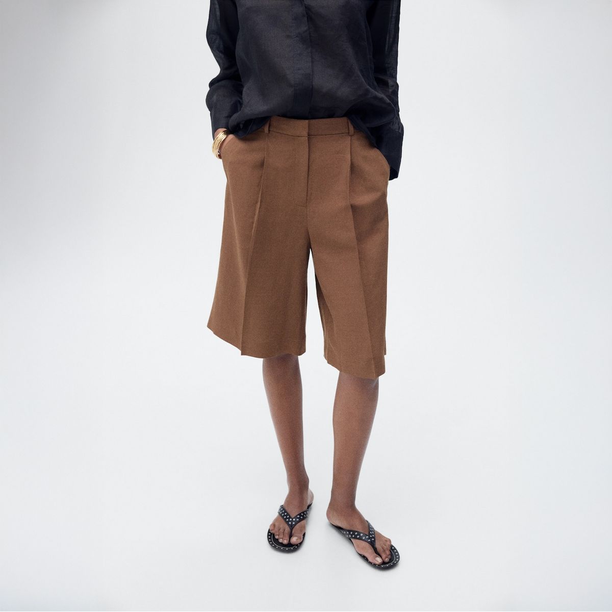 MANGO - Bermuda Traje Mezcla Lino Mujer Mango