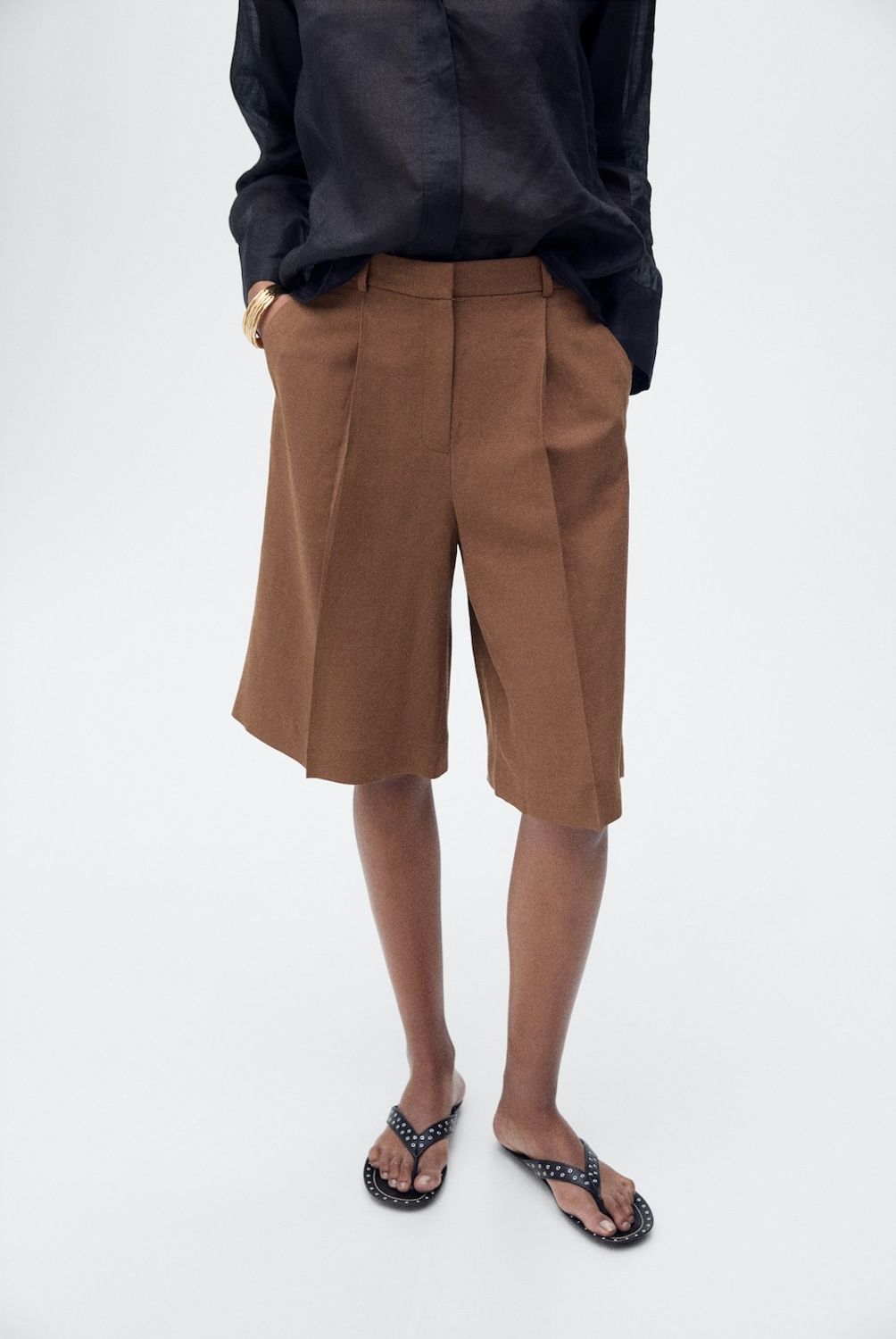 MANGO - Bermudas Traje Mezcla Lino Mujer Mango