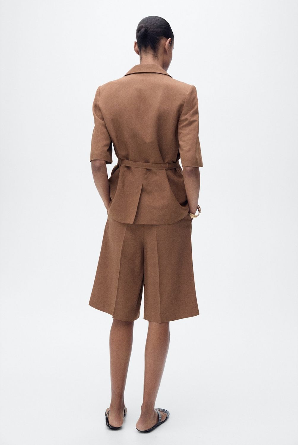 MANGO - Bermudas Traje Mezcla Lino Mujer Mango