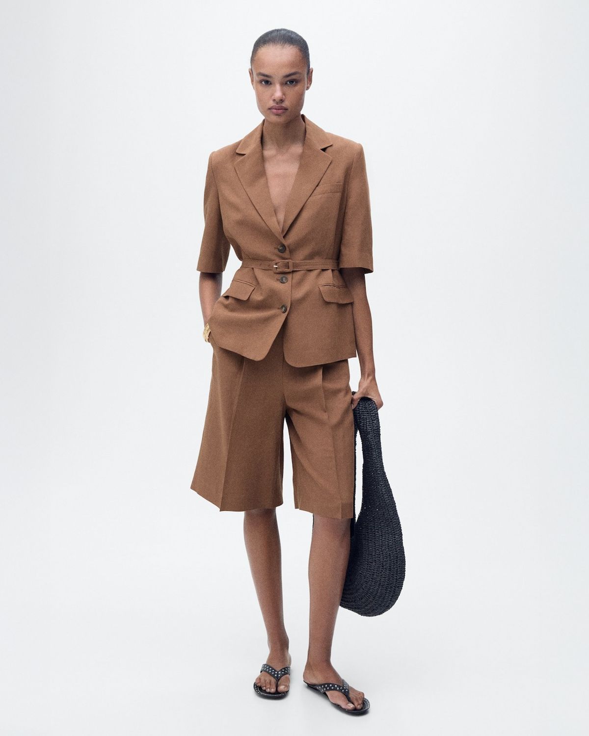 Lino Short Mujer Mango Pantalones Cortos De Sastre Rojos Con