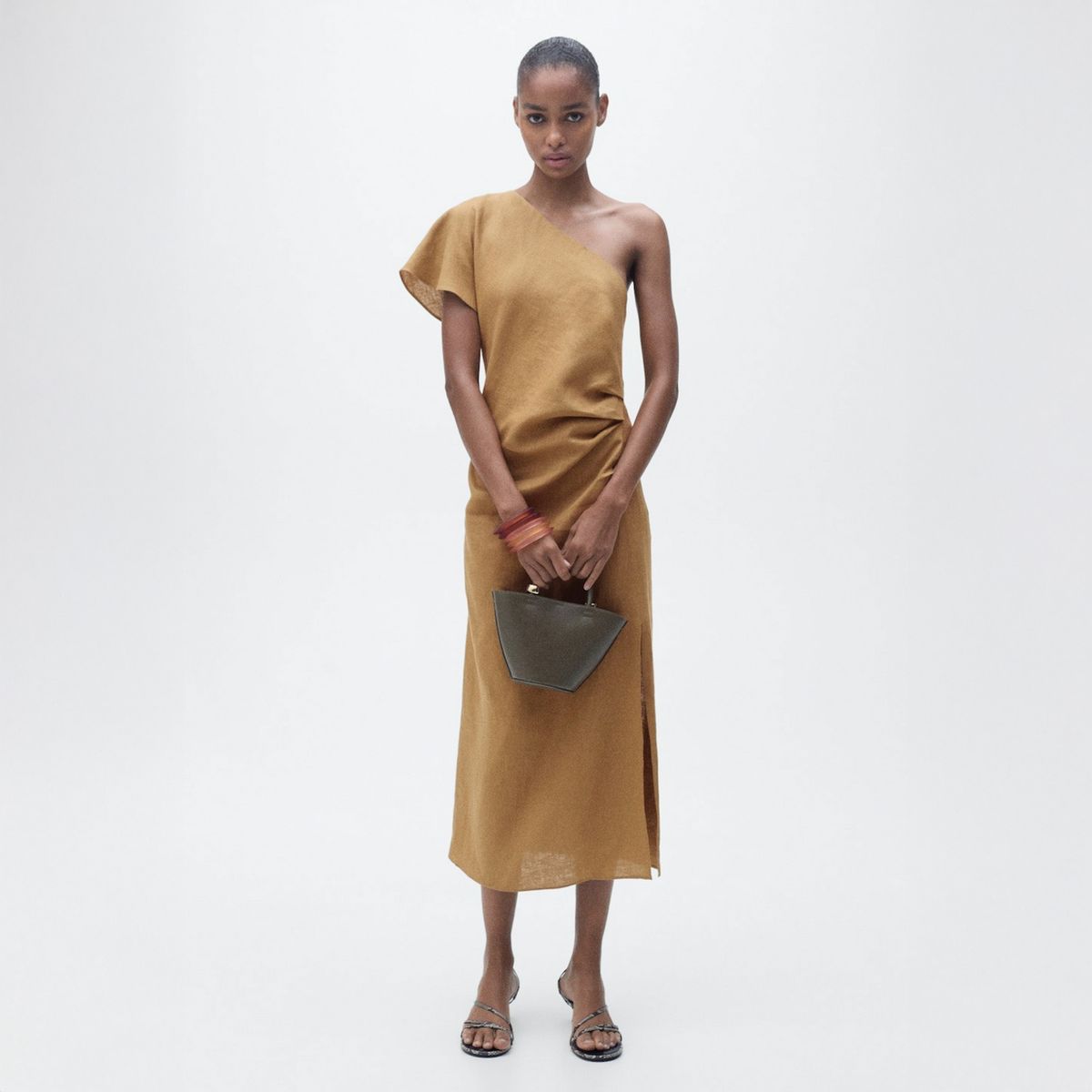 MANGO - Vestido Lino Asimétrico Mujer Mango