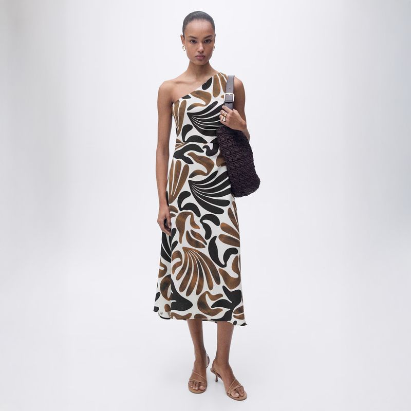 MANGO - Vestido Cuello Asimétrico Estampado Mujer Mango