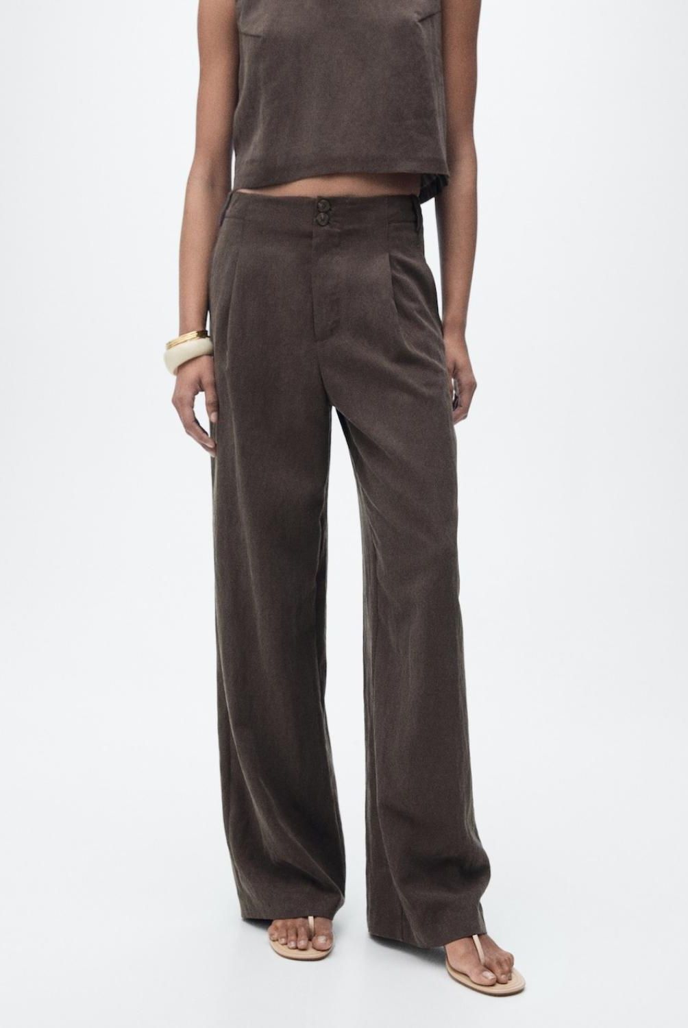 MANGO - Pantalón Lyocell Recto Pinzas Mujer Mango