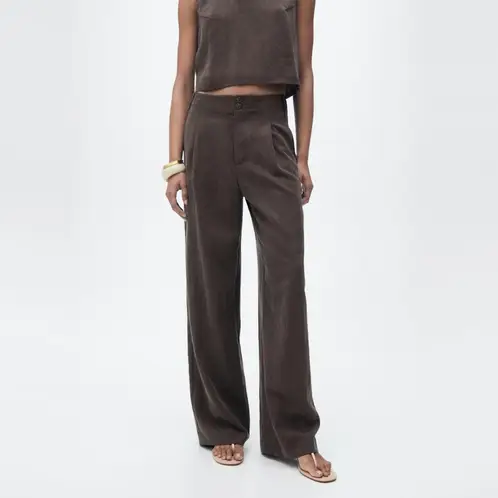 MANGO - Pantalón Lyocell Recto Pinzas Mujer