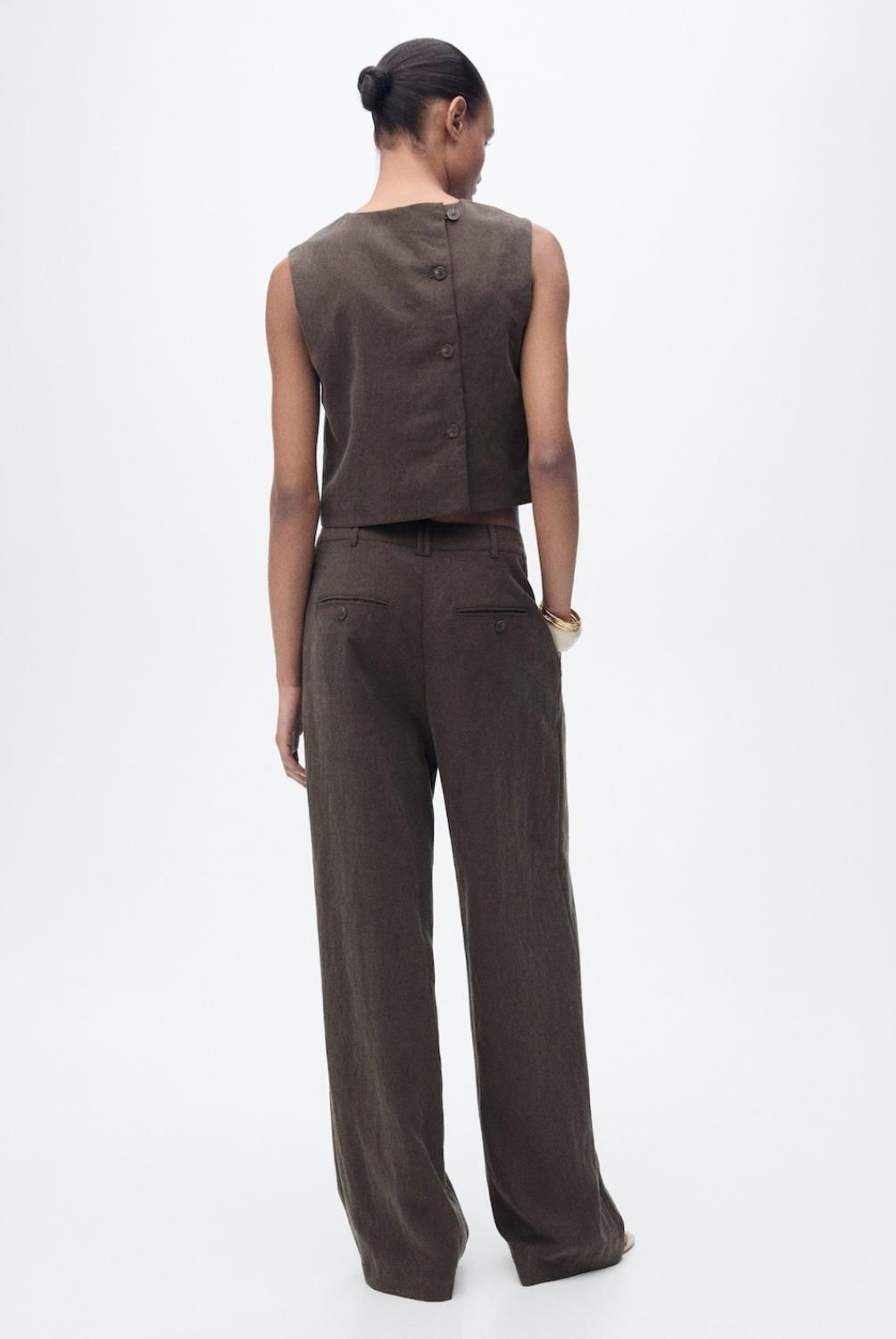 MANGO - Pantalón Lyocell Recto Pinzas Mujer Mango