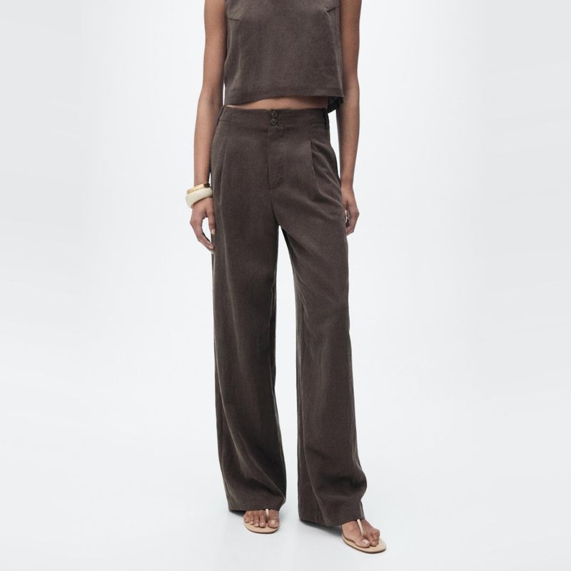 MANGO - Pantalón Lyocell Recto Pinzas Mujer Mango