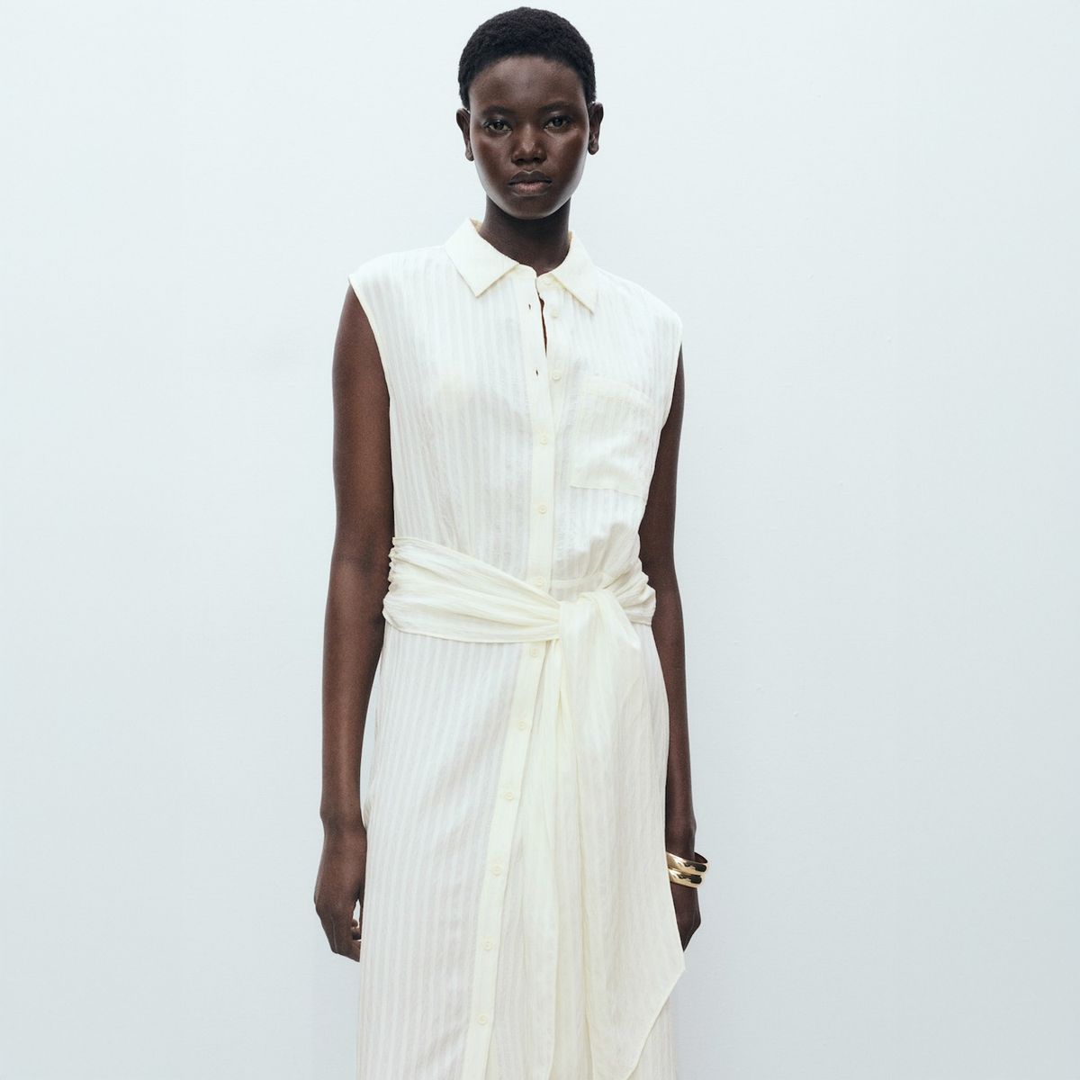 MANGO - Vestido Camisero Lazo Mujer Mango