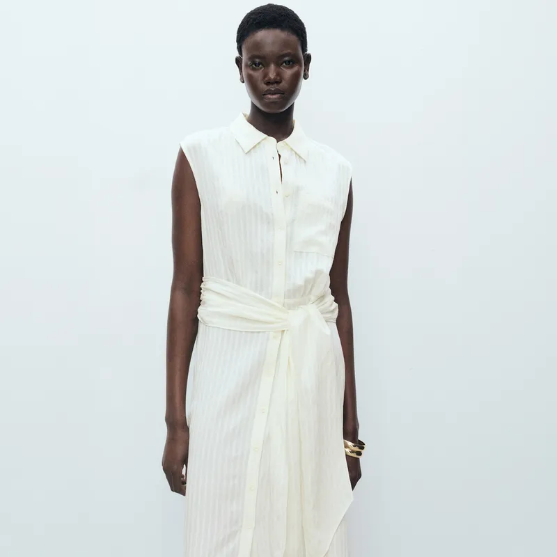 MANGO - Vestido Camisero Lazo Mujer Mango