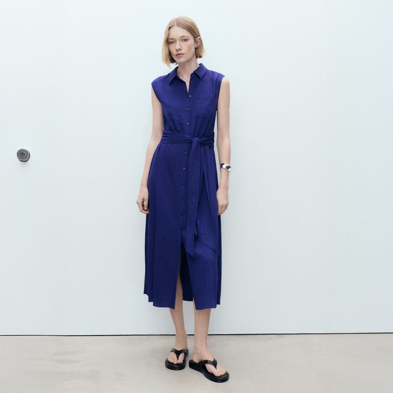 MANGO - Vestido Camisero Lazo Mujer Mango