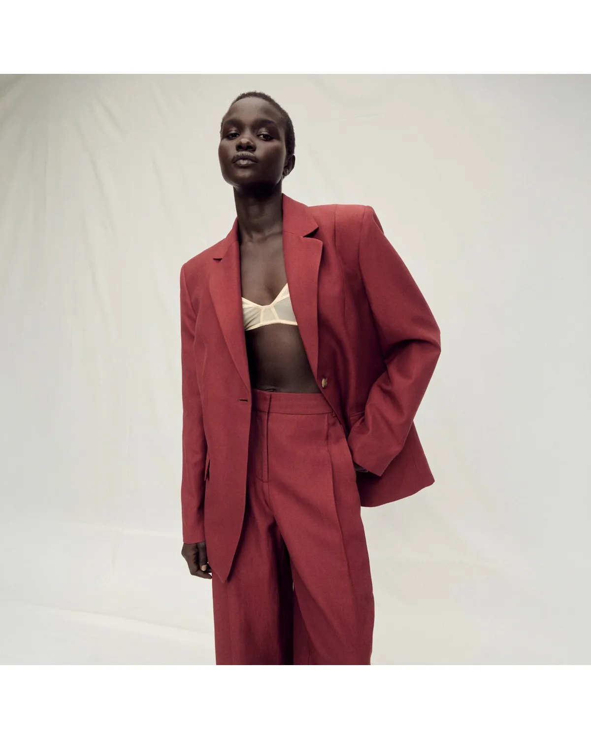 MANGO Blazer Traje Mezcla Lino Mujer Mango