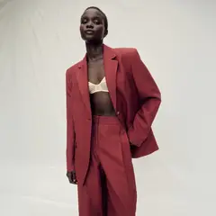 MANGO - Blazer Traje Mezcla Lino Mujer