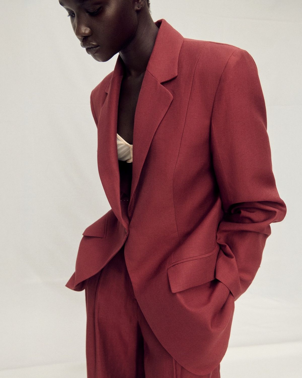 MANGO Blazer Traje Mezcla Lino Mujer Mango