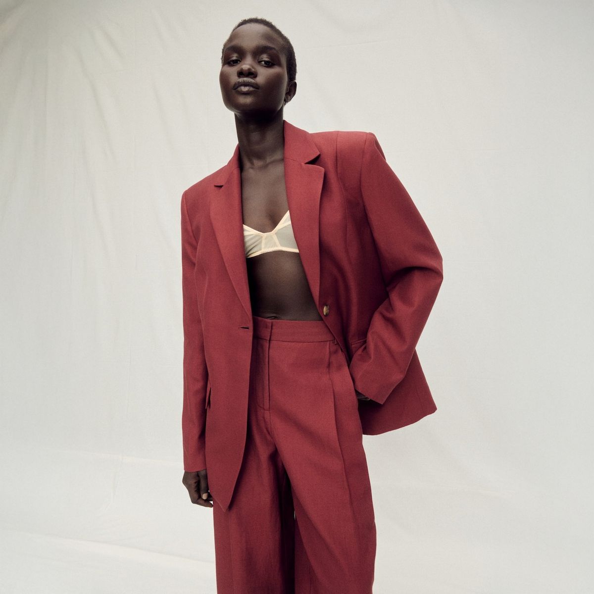 MANGO - Blazer Traje Mezcla Lino Mujer Mango