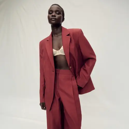MANGO - Blazer Traje Mezcla Lino Mujer