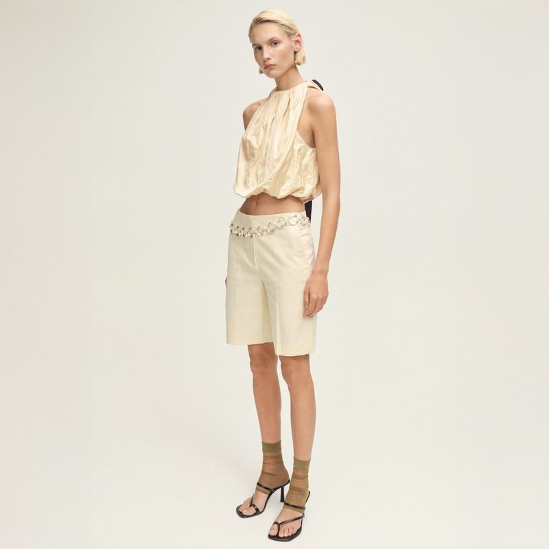 MANGO - Blusa Globo Tejido Arrugado Mujer Mango