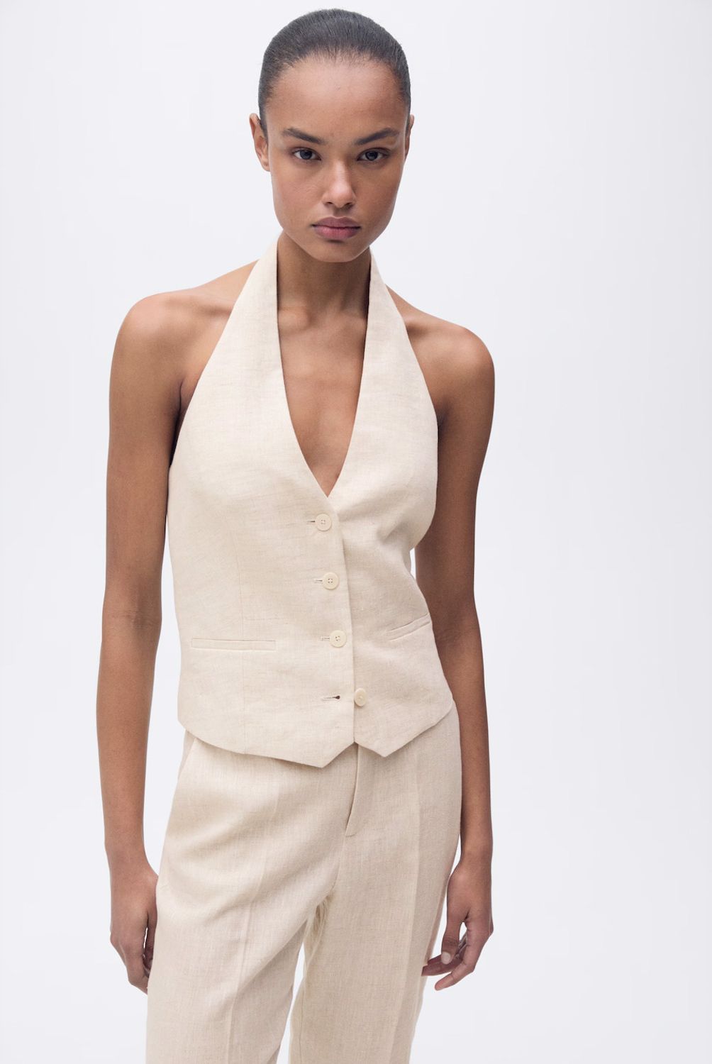 MANGO - Chaleco Traje Lino Mujer Mango