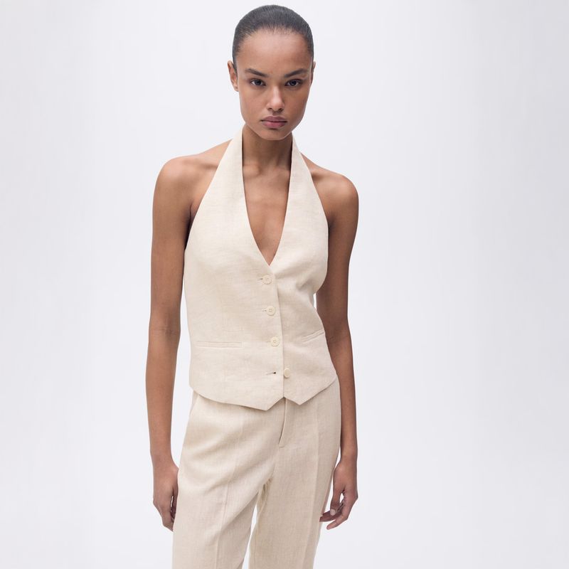 MANGO - Chaleco Traje Lino Mujer Mango