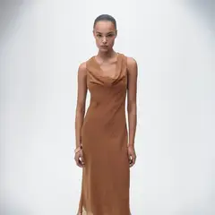 MANGO - Vestido Lyocell Cuello Drapeado Mujer