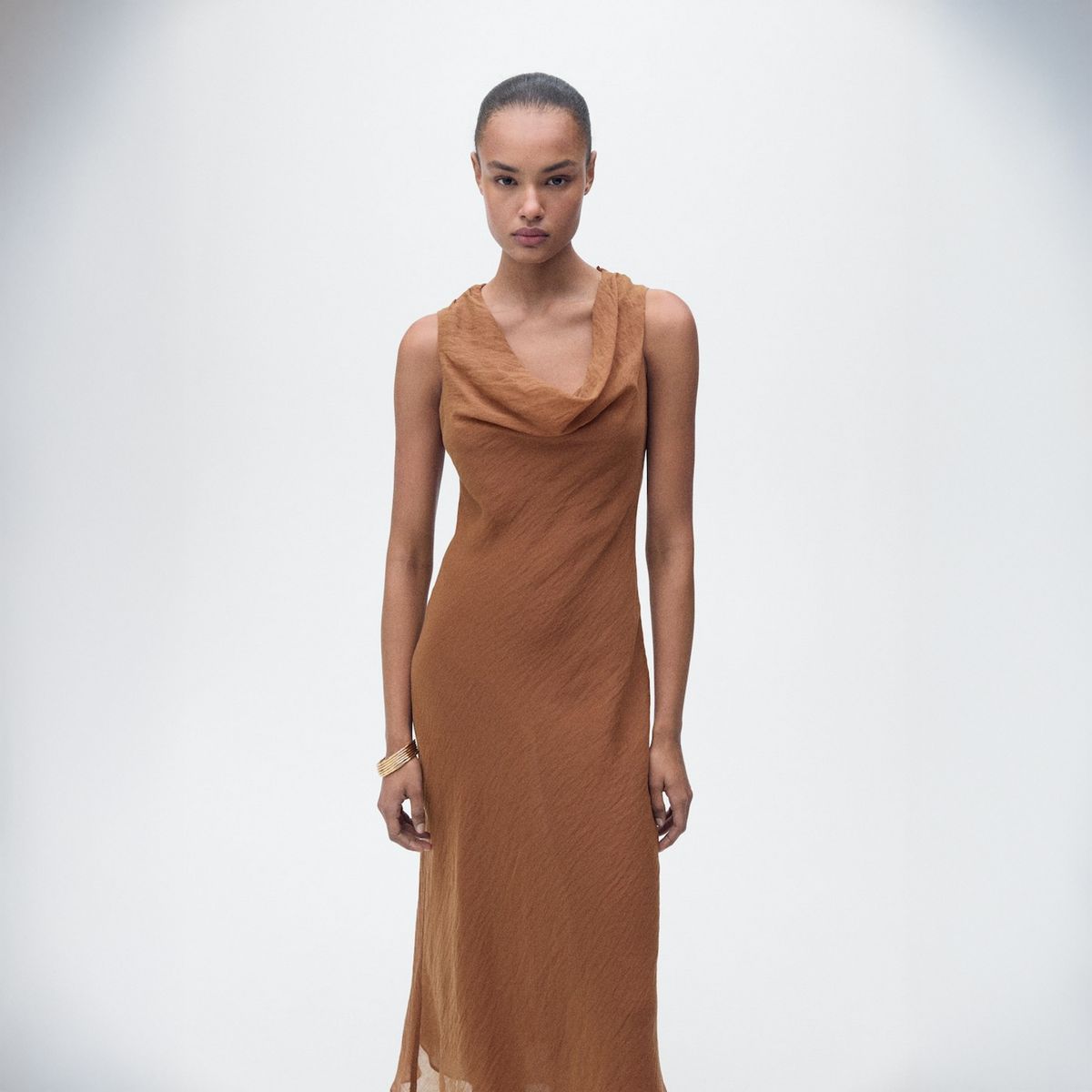 MANGO - Vestido Lyocell Cuello Drapeado Mujer Mango